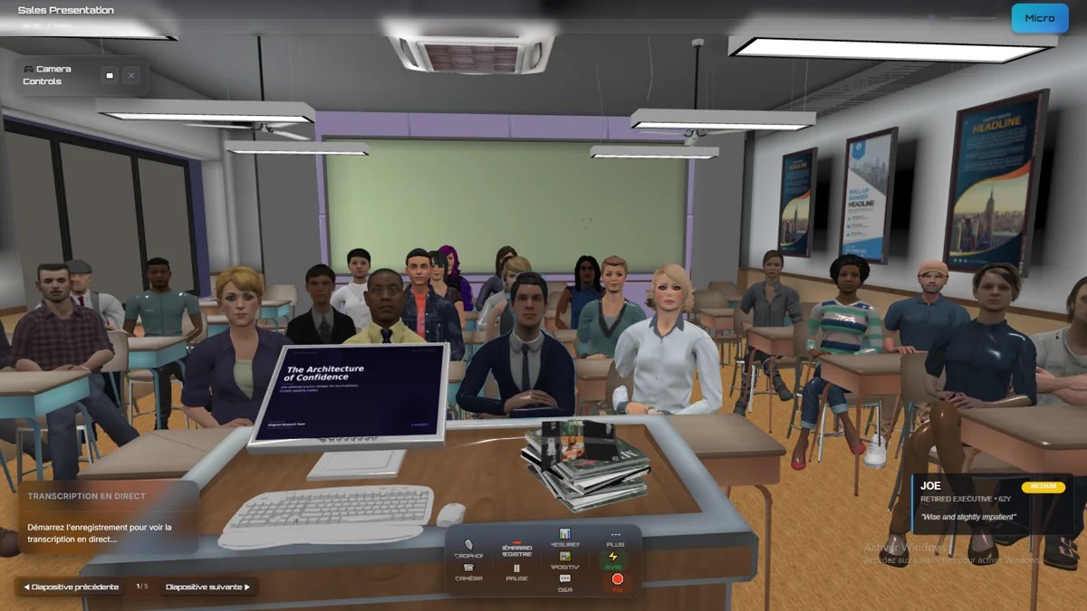 Stageum AI-powered public speaking practice session with virtual audience and real-time feedback