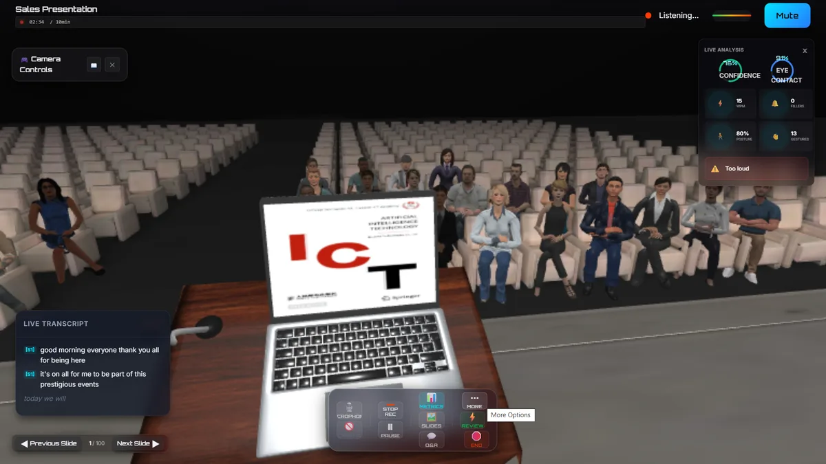Stageum AI-powered practice session in premium theater environment